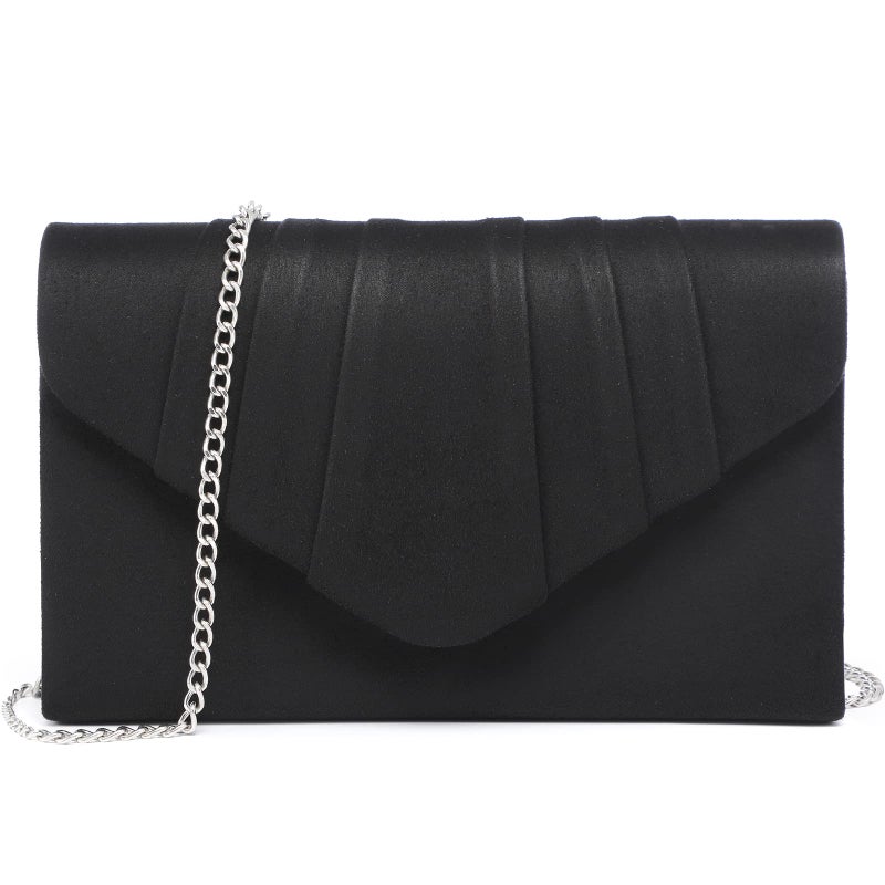 Dasein Womens Evening Bag Velvety Pleated Envelope Clutch Handbag Wedding Party Bridal Purse (Black) - Image 1